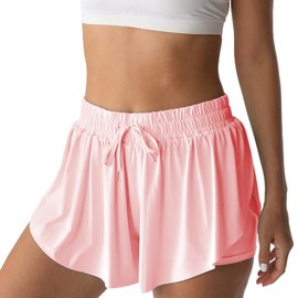 Flowy Shorts for Women Butterfly Shorts for Girls, Summer Cute Preppy Clothing for Teenage Girls, Kids Preppy Shorts, Pale Pink