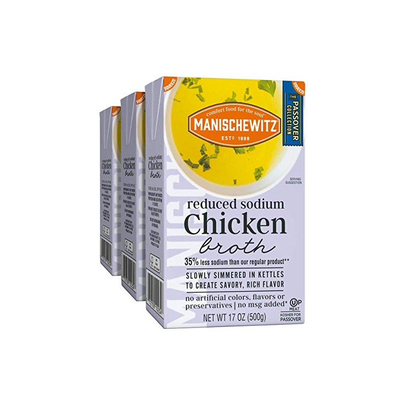 Manischewitz Reduced Sodium Chicken Broth 17oz (3 Pack), Flavorful, Kettle