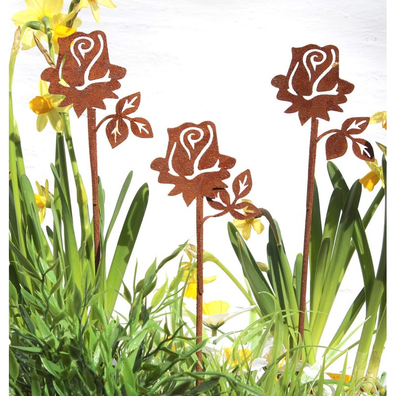 Lilienburg Set of 3 Rose Rust Stakes, Flower, Rust Rose