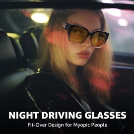 LVIOE Womens Night Driving Over Glasses Polarised TAC Lens Anti-Glare Headlight for Safe Foggy & Night Driving, Polarised for Enhanced Visibility