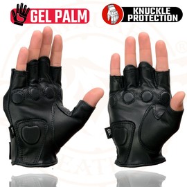 Milwaukee Leather MG7555 Men's Black Leather Gel Padded Fingerless Motorcycle Hand Gloves W/ ’Hard Knuckle’ For Protection - Medium