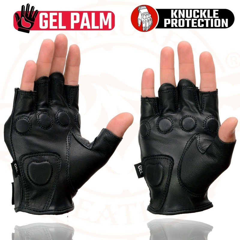 Milwaukee Leather MG7555 Men's Black Leather Gel Padded Fingerless Motorcycle
