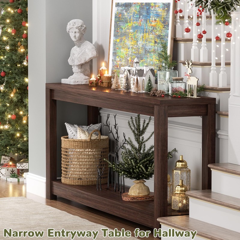 Besiost 47" Farmhouse Wood Entryway Table Narrow Console Table with
