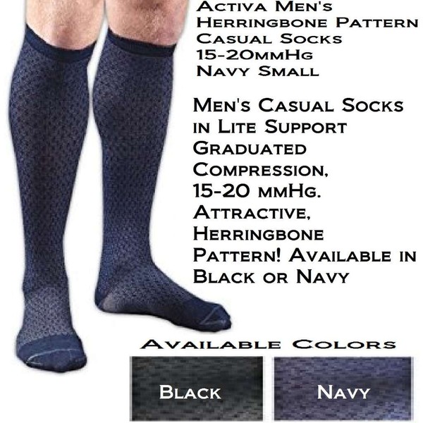 BSN Medical/Jobst H2441 Activa Men's Patterned Casual Sock, Knee High, 15-20 mmHg, Navy, Small, Pair