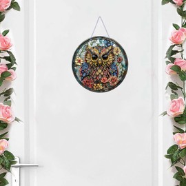 RIMILIE Diamond Art Painting Pendant Kits 5D Diamond Art Painting Art Hanging Kit Owl DIY Diamond Crystal Window Pendant Kit for Adults Gift Wall Home Decoratio
