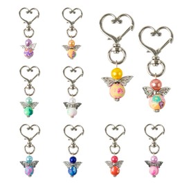 TAIYOU Pack of 10 Guardian Angel Pearl Angel Pendant Angel Charm Metal Gift Tags Heart Keyring for Wedding Jewellery Necklace DIY Crafts - Random Colour, Alloy Steel, Pearl