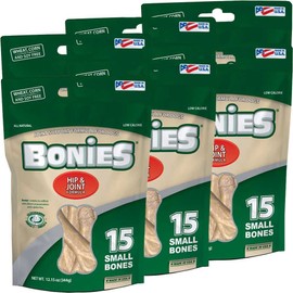 Bonies Natural Hip & Joint Formula Small-Sized Single Bone, Glucosamine & Omega Fatty Acids, Fresh Breath, Clean Teeth, Low Calories, Chicken Flavor, 90 Bones