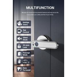 Smart Fingerprint Door Lock, 3-in-1 Keyless Entry Door Lock with Biometric Fingerprint, APP, Keys, Smart Door Lock with Handle for Home, Office, Apartment