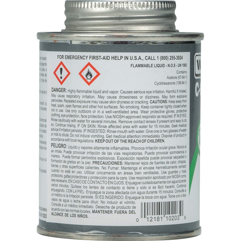 Weld-On 10203 C-65 PVC/CPVC/ABS/Styrene Cleaner - Low-VOC, Clear, 1/2 Pint