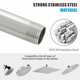 Voolan 13 Inch Shower Extension Arm with Flange, S Shaped Rain Shower head Riser Pipe, Stainless Steel Long Goose Neck Curve Standard 1/2" Connection (Brushed Nickel)