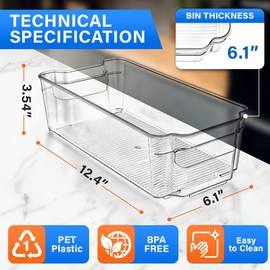 Lifemaster 10-Piece Stackable Refrigerator Bin Organizer Set with Easy Grip Handles - Clear Multi-Purpose Storage Bins for Fridge and Pantry Use