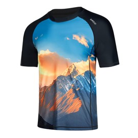 SURFEASY Men's Rash Guard UV Shirt Quick-Drying Swimming Shirt UPF 50+ Breathable Sports Functional Shirts Surfing Fishing Hiking, Sunshine/Black, XXL