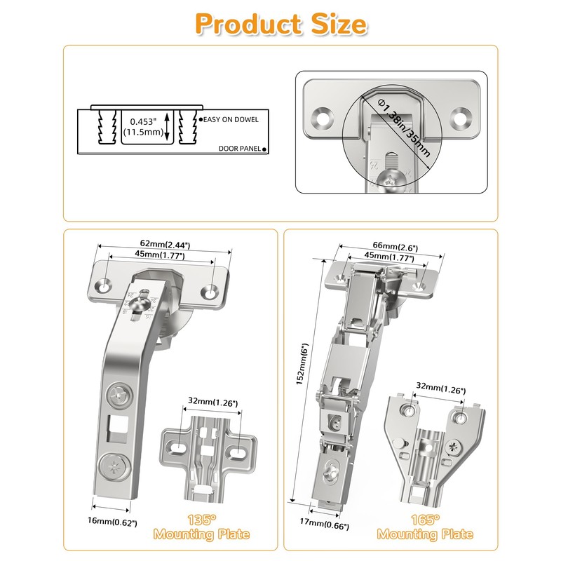 Chibery 2 Pair 135 Degree & 165 Degree Hinges Kit