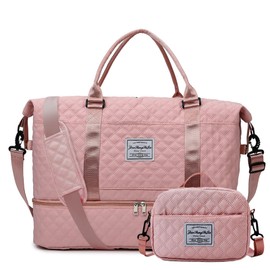 Weekender Bolsas de viaje para mujer, bolsa de viaje con compartimento para zapatos, bolsa de lona para llevar durante la noche, bolsa de gimnasio con bolsa de aseo, Rosado, Talla única, Bolsa de