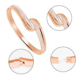 MILAKOO Rose Gold Stainless Steel Bracelet Oval Bangle Love Friendship Hollow Carved Number Charms