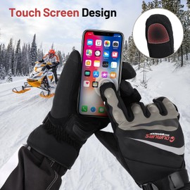 Oumurs Winter Motorcycle Gloves, Rainproof Waterproof Riding Gloves with Touchscreen, Motorcycle Winter Gloves for Men, for Riding, ATV, UTV, Snowmobile - Gray, XXL