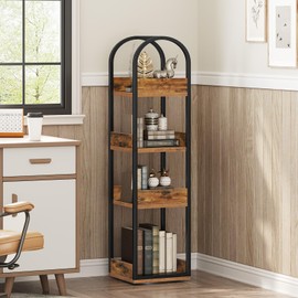 MAHANCRIS 4-Tier Bookshelf, Rotating Bookcase, 360° Spinning Book Shelf, Rotate Corner Book Shelve, Storage Rack, for Study, Home Office, Rustic Brown BKHR3401