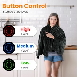 Zorpupoa Heated Shawl, USB Heated Blanket with Zipper, 3 Levels Temperature Setting Wearable for Home, Office and Camping (Upgrade Fannel)