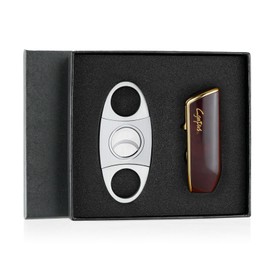 Cigar Lighters and Cutter Set Triple Jet Flame Lighter with Punch Butane Torches Refillable Lighter for Men (Without Gas) (red)