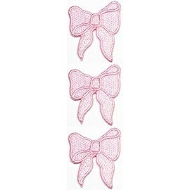ONCEX 3PCS. Size Small Cute Pink Christmas Ribbon Bow Patches Embroidered Applique Iron on Patch Embroidery Sewing for Backpacks Jeans Jackets T-Shirt Hat Clothing