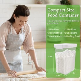 Tight-Lock Rice Container 15 Lbs - Airtight Flour Container with Scoop - Food-Grade Plastic Food Storage Container for Cereal, Sugar - Dry Food Dispenser for Kitchen, Pantry Organizers and Storage