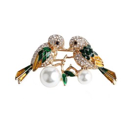 songbowen Double Magpie Lapel Pin Crystal Pearl Bird Brooch Animal Magpie Lapel Pin Cute Rhinestone Bird Badge Pin Magpie Branch Lapel Pin Clothing Accessory