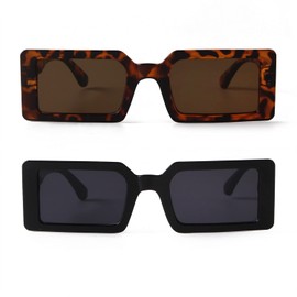 ADE WU Small Square Sunglasses for Women 90s Vintage Fashion Square Frame Sun Glasses for Small Face Woman (Black & Tortoise shell)