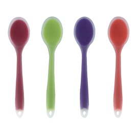 Zorfeter 4 Pcs Small Silicone Spoons, Nonstick Kitchen Spoon Heat Resistant Stirring Serving Spoon for Kitchen Cooking Baking Mixing Tools(Transparent Purple+Orange+Red+Green)