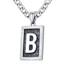 XIRUVE Length Adjustable Vintage Stainless Steel Initial Letter A-Z Rectangle Pendant Necklace for Men Women 6mm Width Cuban Chain