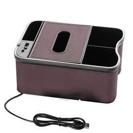 Upgrade Universal Center Console Organizer with USB Charging Phone Holder & Cup Holders for Car, Central Armrest Box, Truck Seat Organizer and Storage - Brown