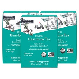Earth Mama Organic Heartburn Tea | Pregnancy-Safe Soothing Herbal Blend with Marshmallow Root, Lemon Balm & Chamomile, 16 Teabags Per Box (3-Pack)
