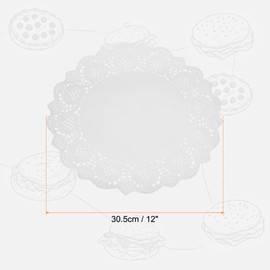 sourcing map 150pcs Lace Paper Doilies 12 Inch White Round Disposable Decorative Paper Placemats Hollow Flower Absorbing Papers for Cakes Desserts Food Decoration Wedding Birthday