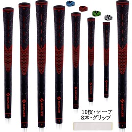 [Set of 8] SAPLIZE Safety Rise Anti-Slip Rubber Golf Grip (for Iron Wood Clubs) 4 Colors (Red x 8 Pieces, Mid Size)
