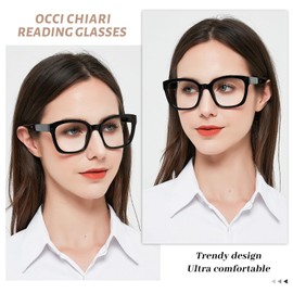 OCCI CHIARI Reading Glasses for Women 4.0 Large Square Computer Readers 1.0 1.25 1.5 1.75 2.0 2.25 2.5 2.75 3.0 3.5 4.0 5.0 6.0 (Black, 4.0)