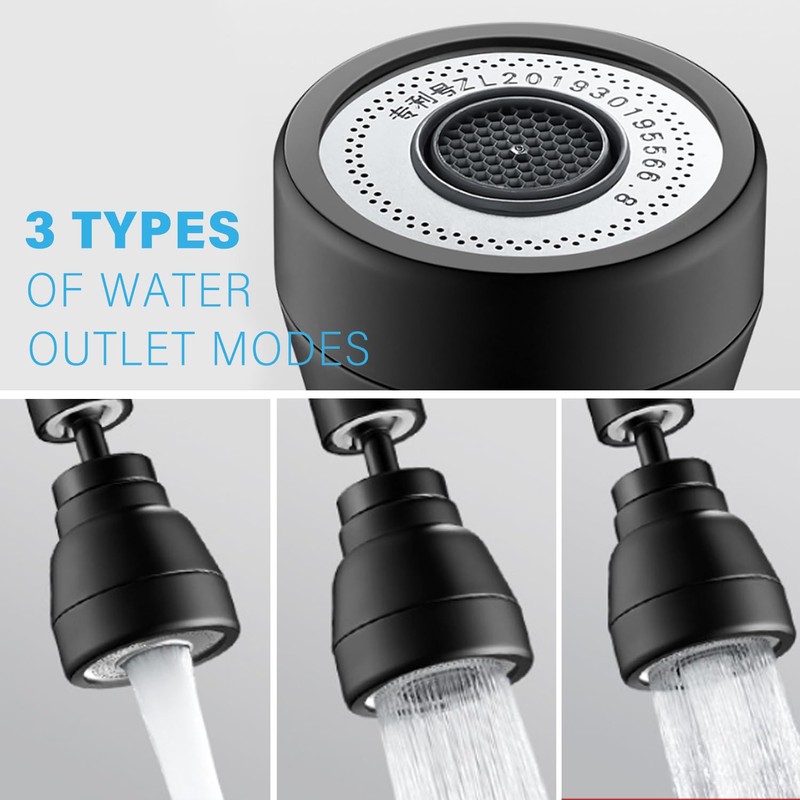 JINYOMFLY 3 Modes Tap Attachment Swivelling, 360° Rotating Multifunctional Tap