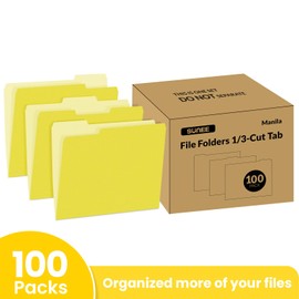 SUNEE File Folders Letter Size Yellow, 100 Pack Manilla Folders 8.5 x 11 1/3-Cut Tabs, Colored File Folders Office Home School for Documents Files Paper