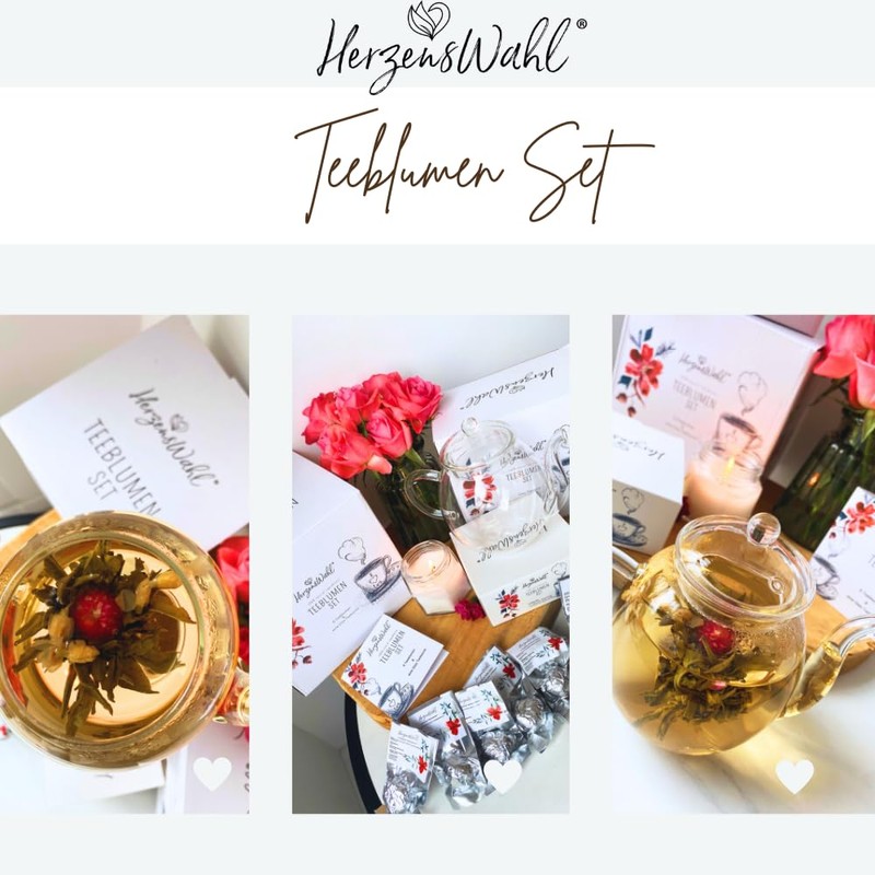 HerzensWahl Tea Flowers Gift Set with Pot | 6 x