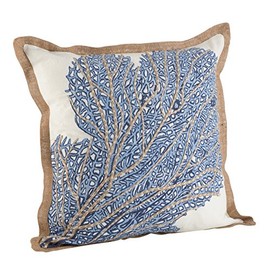 SARO LIFESTYLE 5432.NB20S Sea Fan Coral Print Down Filled Throw Pillow, Navy Blue, 20"