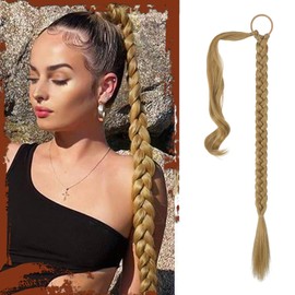 Sofeiyan Long Braid Ponytail Extension with Hair Tie Straight Sleek Wrap Around Hair Extensions Braid Pony Tail Fluffy Natural Soft Synthetic Hairpieces for Women Daily Wear, 26 inch