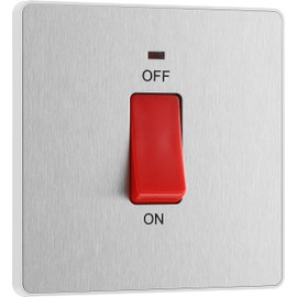 BG Electrical Cooker Control Switch Unit with LED Power Indicator, Single Plate, Double Pole, Screwless, Evolve, Brushed Steel, 45A, PCDBS74W