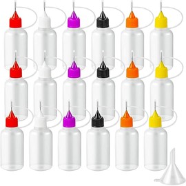 18PCS Precision Needle Tip Glue Applicator Bottles, 6 Color 30ML/1 OZ Fine Needle Tip Squeeze Bottle with Mini Funnel for DIY Paint Paper Quilling Craft Glue Ink Liquid Acrylic Painting, YEAJOIN