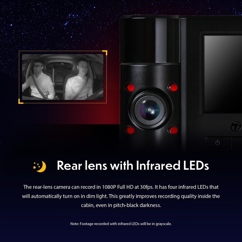 Transcend 64GB, Dual 2K+1080P Dash Cam Front and Rear Inside,