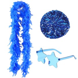 XZSKD 3pcs Abba Accessories, Abba Hats/Caps, Feather Boa, Blue Feather Boa, Feather Boa Blue, Abba Dress Up, Wedding Parties, Wearing Star Shaped Frameless Sunglasses (Blue)