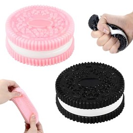 Juguete de Alivio de Estrés, Paquete de 2 Juguete Sensorial para Aliviar el Estrés y Ansiedad, Taba Squishy de Galletas Juguetes Sensorial para Niños y Adultos(Negro y Rosa)