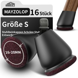Pack of 16 Protective Caps for Chair Legs, Chair Leg Caps with Felt for Straight and Slanted Chair Legs, Felt Gliders, Furniture Mat for Hardwood Floors, Round, Black