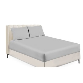 Fitted Sheet Non Iron Percale 180 Thread Count Polycotton Plain Fitted Sheets (Double, Silver)