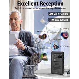 Jazmm Jazmm Portable Radio AM FM,Battery Operated Radio with 3W Large Speaker,Transistor radios with Best Reception,Pocket Radio with Back Clip,Flashlight,3.5mm Earphone Jack,Tuning Light,Gift for Elder