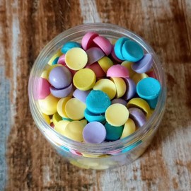 Lavender & Lemon SINGLE USE SOAPS, One time Use Soap Buttons, Fun, Moisturizing, lavender w hints of green, base of orange flower, vanilla - Size: 4 oz.