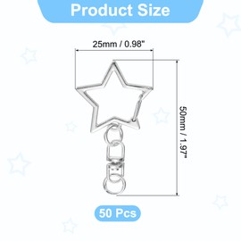 sourcing map 50Pcs Star Keychain Clips, 50 x 25mm Zinc Alloy Star Lobster Claw Clasp with Swivel Hook for DIY Crafts and Bags Pendant, Silver