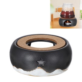 BSTKEY Teapot Warmer, Ceramic Tea Warmer with Tealight Holder and Cork Cushion, Teapot Heater for Heating Coffee Milk Tea (Black, Star Style)